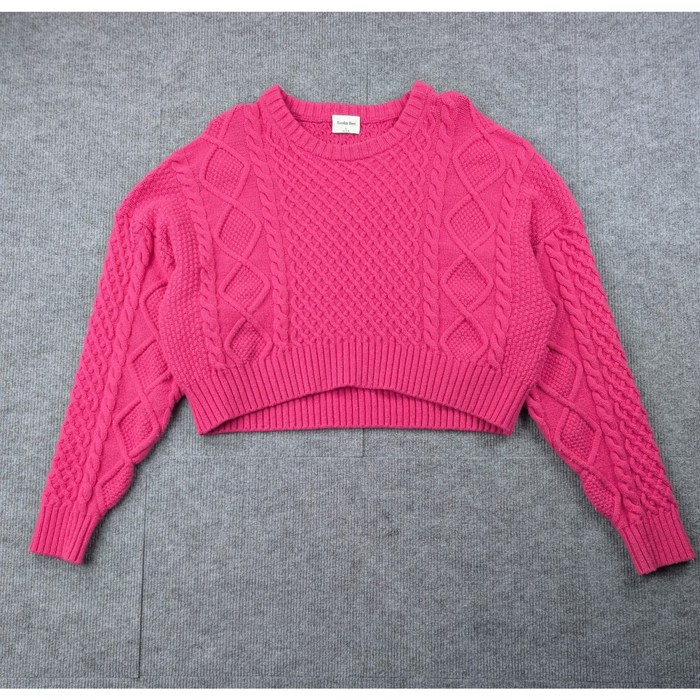 Aritzia Sunday Best Cable Knit Sweater Women Medium Pink Preppy Academia Organic